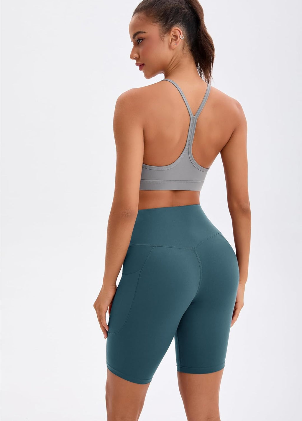 Women'S Yoga Short Side Pockets Workout Running Gym Shorts | High Waist 8”Biker Shorts for Women, Tummy Control Fitness Compression Cycling Short, Lift Volleyball Casual Walking Shorts