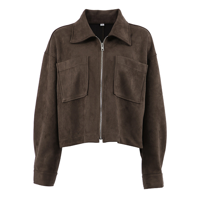 Vintage Style Loose Jacket for Women, Brown Suede Coat,Women's Clothing