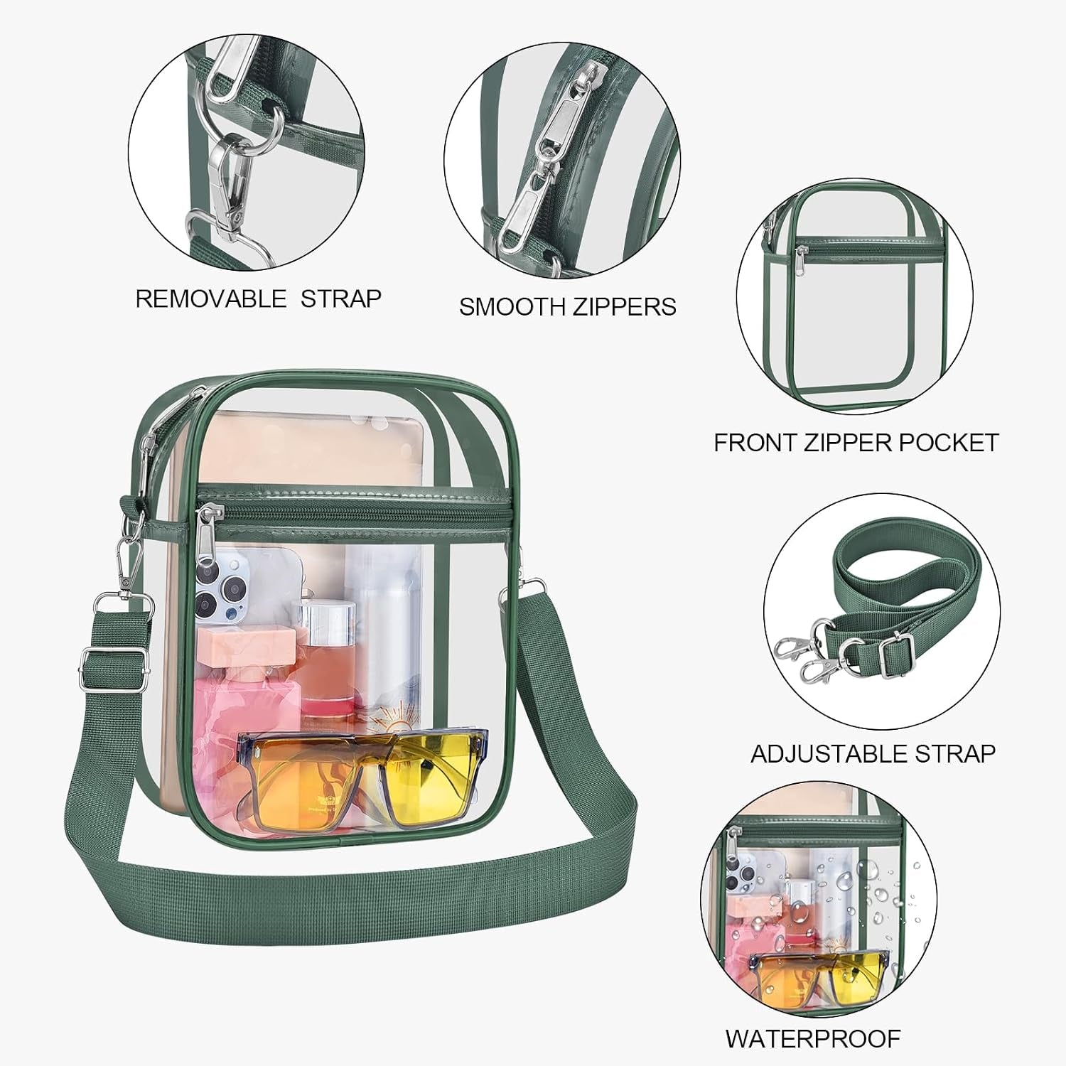 Clear Purse for Stadium Events Transparent Messenger Bag | Stadium Approved Clear Crossbody Bag with Adjustable Straps for Men and Women for Concerts, Game Days, Outdoor Events