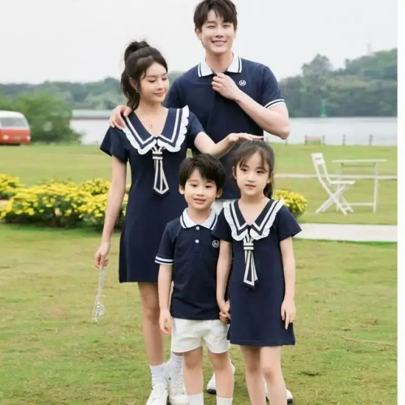 Summer Matching Family Outfits Beach Mum Daughter Dress Dad Son Matching T-shirt& Shorts Holiday Couple Outfit Family Dress